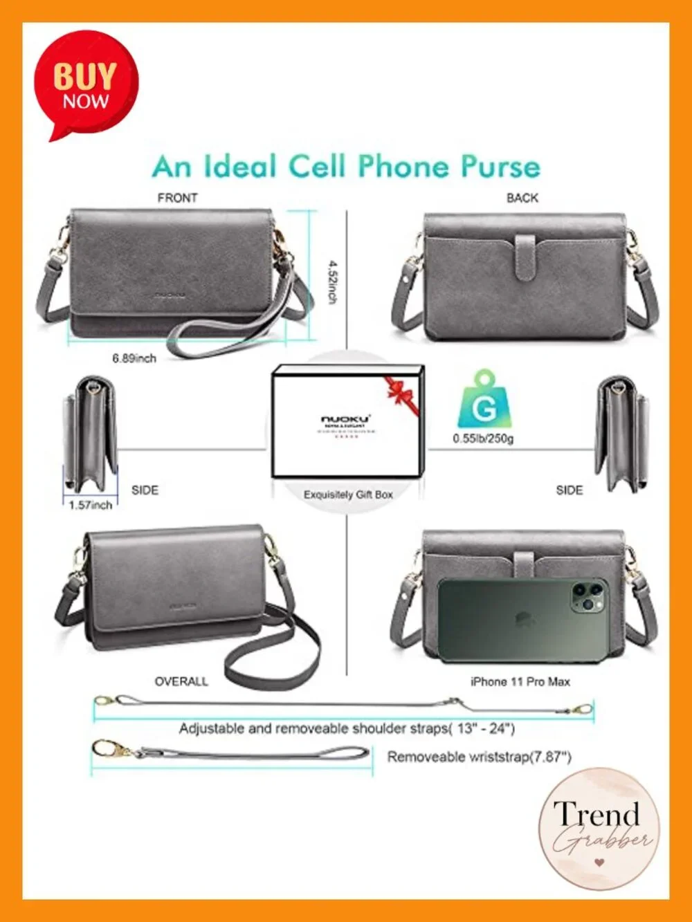 Crossbody Cellphone Purse Wallet with RFID Blocking Card Slots Straps Wristlet